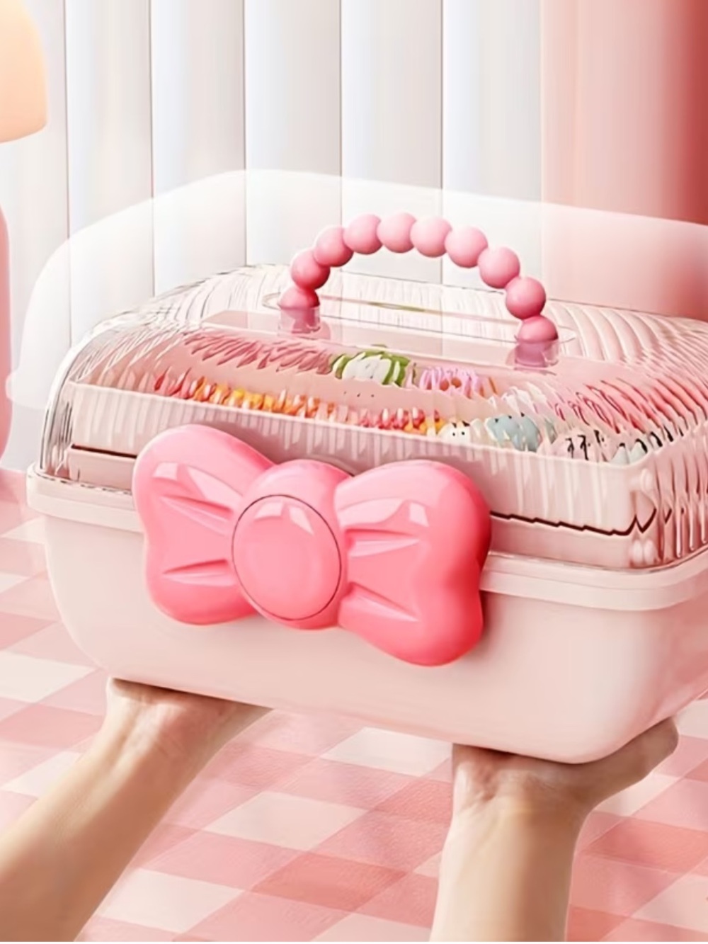 Pink Bow Cosmetic & Jewelry Organizer Case with Handle